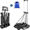 Folding Hand Truck, Expandable Light Weight Luggage Cart with 2 Wheels, Free Bungee Cord and Storage Bag, Aluminium Foldable Trolley for Travel, Shopping，Moving, Office