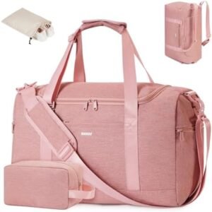 WANDF For Spirit Airlines Personal Item Bag 18x14x8 Travel Duffel Bag with TSA Approved Quart Size Bag & Shoes Bag Weekender Overnight Bag Carry-on Luggage for Women （Pink）