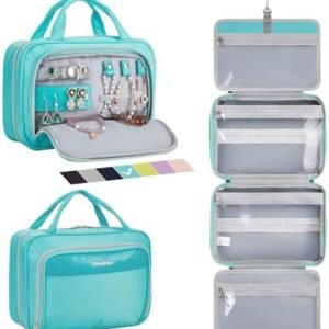OlarHike Travel Toiletry Hanging Bag Waterproof Bags, Makeup, Toiletries, Jewelry, Travel Essentials 3 in 1 Packing Organizers, Cosmetic Travel-Sized Container, Large Capacity for Women Cyan