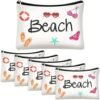 Weewooday Beach Cosmetic Bag for Women Funny Beach Makeup Bag Gifts Beach Accessories Travel Organizer Summer Cotton Case Pouch for Gifts(6 Pieces)