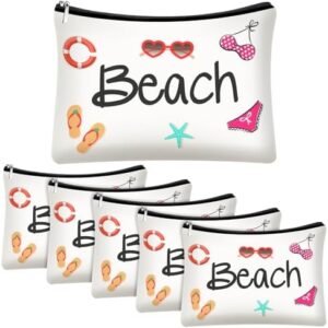 Weewooday Beach Cosmetic Bag for Women Funny Beach Makeup Bag Gifts Beach Accessories Travel Organizer Summer Cotton Case Pouch for Gifts(6 Pieces)