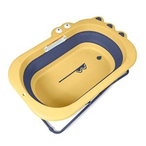 Beberoad Love Collapsible Toddler Bathtub Portable Travel Toddler Tub Foldable Bathtub with Adjustable Height for Toddler 1-3 (Yellow)