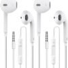 Wired Earbuds 2 Pack, Earbuds HiFi Stereo Wired Earphones Headphones with Microphone Volume Control Compatible with iPad, Laptop, MP3, Android Smartphones, Fits All 3.5mm Jack Device
