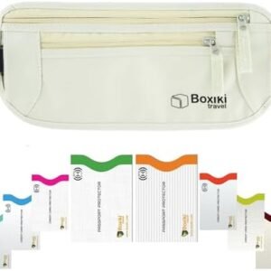 Boxiki Travel Beige Money Belt with RFID Sleeves Set - Secure Travel Pouch and RFID Card Holder to Protect Cash, Credit Cards and Travel Documents for Men and Women