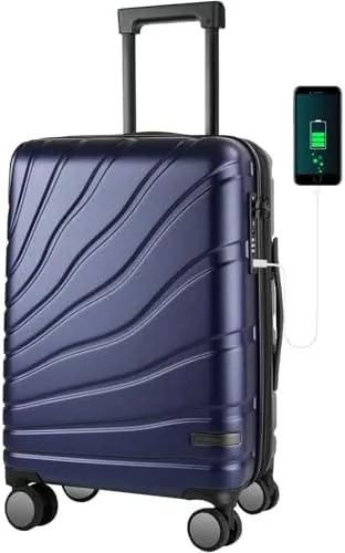 VANKEAN Carry On Luggage with Spinner Wheels & TSA Lock, Expandable Hard Shell Suitcase airline approved,20 Inch Carry-On,Navy