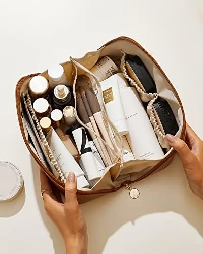 EACHY Travel Makeup Bag,Large Capacity Cosmetic Bags for Women,Waterproof Portable Pouch Open Flat Toiletry Bag Make up Organizer with Divider and Handle - Image 8