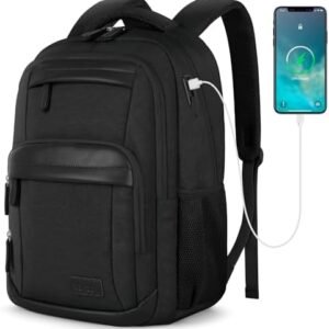 Laptop Backpack for Men Women, Travel Laptop Backpacks with USB A & C Charging Port, Water Resistant School Backpack Computer Bag for Men, 15.6 Inch Laptop Bag for Work Business, Black
