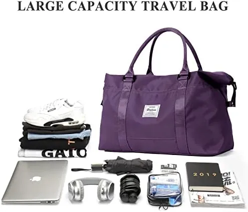 Weekender Bags for Women,Travel Duffel Bag,Overnight Weekend Carry On Personal Item Bag with Wet Pocket & Trolley Sleeve,Gym Bag,Dark Purple - Image 2