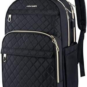 KROSER Laptop Backpack 15.6 Inch Stylish Daypack with USB Charging Port, Water-repellent Nylon Backpack Backpack for Travel/Business/Women/Black