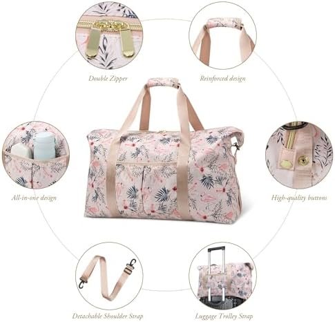 Tuwubi Travel Duffle Bag, Gym Bag for Women, Weekender Bag, Tote Bag, 45L Travel Duffel Bags with Small Pouch - Flamingo - Image 3