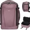 ECOHUB Travel Backpack 16'' Personal Item Backpack with 13 Pockets Carry on Bags for Airplanes Travel bags for Women Men Airlines Approved Small Backpack with USB Port Casual Daypack Pink