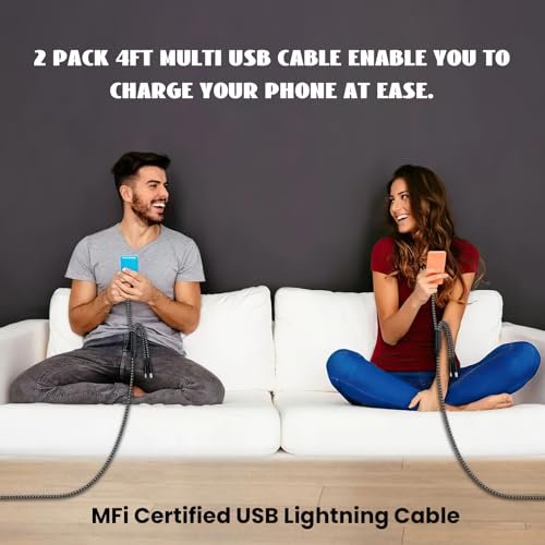 Multi Charging Cable(2Pack 4FT), Nylon Braided 3 in 1 Universal Phone Charger Fast Charging with Type-C/Micro USB and IP Port, Compatible with Most Cell Phones - Image 6