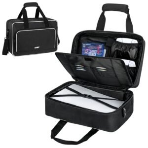 LEFOR·Z Carrying Case Compatible for PS5/PS4,17 Pockets Travel Storage Bag with Thick Padding Compatible for Playstation 5/PS5 Digital Edition,Controller,Game Discs,Charger & Accessories
