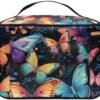 Colorful Butterfly Makeup Bag Skincare Bag Large Capacity Travel Toiletry Bag Easy to Take Can Hold Makeup Brushes Skincare with Handle for Jewelry, Lipstick, Cosmetic Box - Image 4