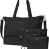 ETRONIK Expandable Travel Bag for Women, Weekender Bag with USB Charging Port, Duffel Bag with Shoe Compartment and Wet Pocket, Carry On Tote Bag for Women Travel Airplanes 3Pcs Set, Black