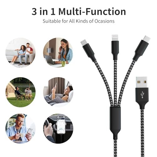 Multi Charging Cable(2Pack 4FT), Nylon Braided 3 in 1 Universal Phone Charger Fast Charging with Type-C/Micro USB and IP Port, Compatible with Most Cell Phones - Image 4