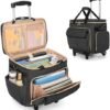 LUXJA Rolling Teacher Bag with Laptop Compartment and Detachable Dolly, Multifunctional Rolling Briefcase with Accordion File Area (Patent Pending), Black