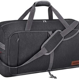Canway 65L Travel Duffel Bag, Foldable Weekender Bag with Shoes Compartment for Men Women Water-proof & Tear Resistant (Panther Black, 65L)