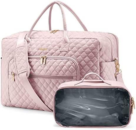 LOVEVOOK Travel Duffle Bag, Weekender Bag for Women with Toiletry Bag, Carry on Overnight Bag with Laptop Compartment for Yoga, Gym with Wet Pocket, Shoe Bag, Hospital Bag for Labor and Delivery, Pink