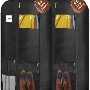 6.5" Gusseted Heavy Duty Garment Bags for Travel 43" Suit Bags for Closet Storage Hanging Clothes Bag with Pockets Mens Suit Holder for Shirts, Coats, Dresses, 2 Pack
