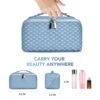 stona Travel Makeup Bag for Women, Large Capacity PU Leather Waterproof Checkered Cosmetic Bags, Portable Pouch Open Flat Toiletry Bag, Make up Organizer with Divider and Handle - Image 2