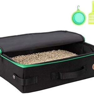 Large Portable Litter Box for Easy Travel with Large or Multiple Cats. Lightweight, Sturdy, Leak-Proof, Collapsible, Easy to Carry