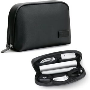 Travel Portable Storage Pouch Bag Case Accessories Organizer Compatible with MacBook Laptop Charger, Mouse, Cables, Hub, Power Adapter, Power Bank, Toiletries, Cosmetics, Personal Items-Black