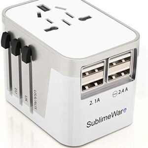 International Power Adapter Travel Plug - 4 USB Ports Universal Work for 150 Countries - 120 Volt Adapter - Adapter Type C Type A Type G Type I f for UK Japan China eu Europe European By SublimeWare