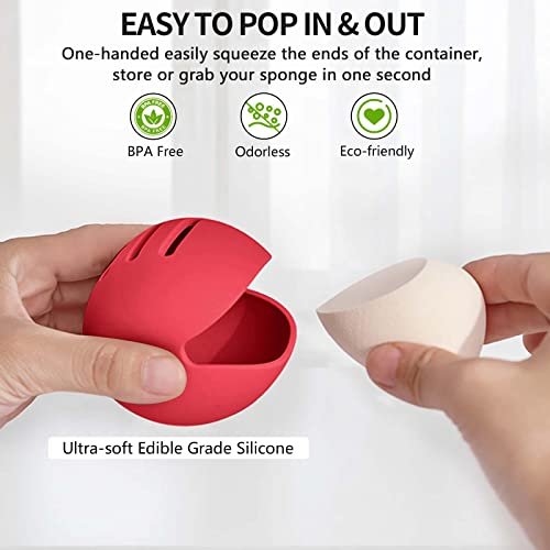 Fauxomor Makeup Sponge Holder,Double-sided 5-line Vented Silicone Beauty Blender Holder for Travel,Shatterproof Make Up Sponge Travel Case for All Sponges Sanitary Reuse Easy to Carry,Red - Image 2