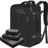 Vancropak Travel Bag, Extra Large 45L Carry on Backpack with 3 Packing Cubes Airline Approved for Men Women, Expandable Underseat Weekender Overnight Business Backpack, Gift for Travelers, Black
