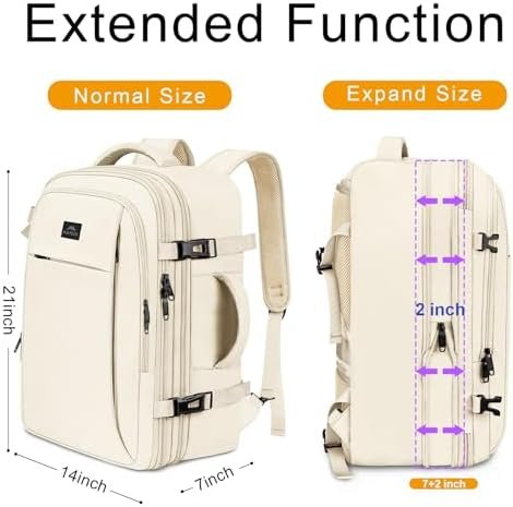 MATEIN Carry on Backpack for Women, 50L TSA Travel Backpack with Wet Bag Expandable Airline Approved Suitcase Backpack, Large Personal Item Bag Water Resistant Daypack for Business Weekender, Beige - Image 2