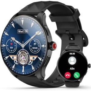 Smart Watches for Men, 1.43" AMOLED Smartwatch for Android iPhone, Answer/Make Call & Voice Assistant, 24H Heart Rate, Sleep Monitor, Activity Trackers, 100+ Sport Modes, IP68 Waterproof, Black