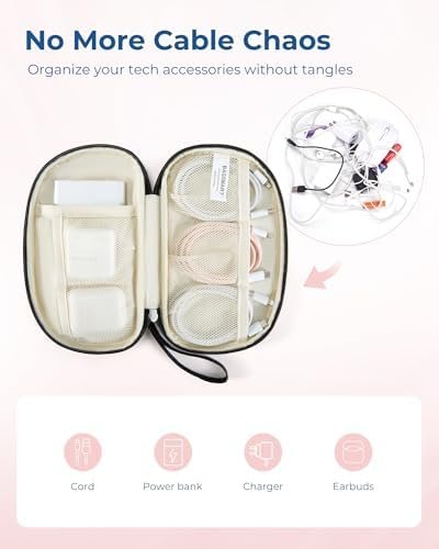 BAGSMART Travel Cord Organizer Electronics Organizer Travel Case, Puffer Cable Organizer Bag Travel Essentials for Women, Small Tech Organizer Travel Case for Charger, Cable, Phone, Flash Drive Black - Image 2