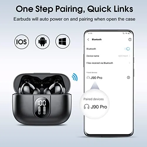 Wireless Earbuds, 2023 Bluetooth 5.3 Headphones HiFi Stereo, 40H Playtime in-Ear Earbud, Bluetooth Earbuds with LED Power Display, IP7 Waterproof Wireless Earphones Sport Headset for Android iOS - Image 7