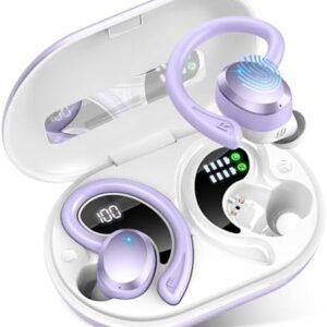 Wireless Earbuds Bluetooth Headphone Sport, Bluetooth 5.3 Earbud 3D HiFi Stereo Over Ear Buds, 48Hrs Earhooks Earphone with Noise Cancelling Mic, IP7 Waterproof Headset for Workout/Running/Gym, Purple