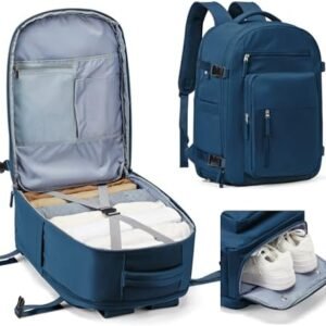 WEPOET Lightweight Travel Backpack For Women Men Carry On Backpack Flight Approved Travel Bag Personal Item Waterproof Luggage Backpack With Shoe & Laptop Compartment(Blue)