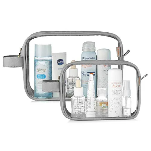 GAGAKU 2pcs Clear Toiletry Bag TSA Approved Travel Toiletry Bags Liquid Bag with Handle Strap, Waterproof Transparent Makeup Cosmetic Bags for Women Men - Gray - Image 8