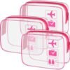 3Pcs TSA Approved Toiletry Bag, Clear Travel Toiletry Bag, Clear Makeup Bag, Waterproof Travel Makeup Cosmetic Bag, Carry On Airport Airline Quart Size Travel Bag for Women Men (Pink)