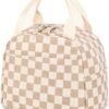 Bluboon Lunch Bag for Women Men Cute Corduroy Lunch Tote Bags Reusable Insulated Lunch Box Large Capacity Reusable Insulated Cooler for Work Picnic or Travel (Corduroy checkered brown)