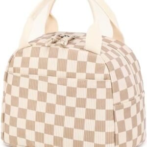 Bluboon Lunch Bag for Women Men Cute Corduroy Lunch Tote Bags Reusable Insulated Lunch Box Large Capacity Reusable Insulated Cooler for Work Picnic or Travel (Corduroy checkered brown)
