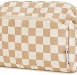Narwey Large Women Makeup Bag Wide-open Make up Bag Travel Cosmetic Organizer Toiletry Bag for Cosmetics Toiletries Accessories (Light Checkerboard)