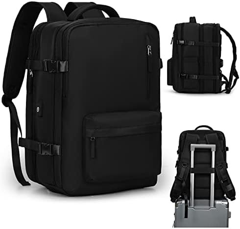 VGCUB Large Travel Backpack Bag for Women Men,Carry on Backpack,17 Inch Laptop Business Work Waterproof Backpack with Laptop Compartment,Person Item Flight Approved,Mochila de Viaje,Black Expandable