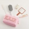 Vorey 2PCS Preppy Makeup Bag for Women Travel Toiletry Bag Chenille Letter Cosmetic Bag PU Leather Waterproof Pouch Cute Zipper Organizer, Skin and Hair - Image 5