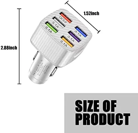 Ajxn Pack-1 Car Charger Adapter, 6 USB Multi Port Fast Charger, QC3.0 USB Fast Charger, Universal for Most Cell Phones, iPhone (White) - Image 2