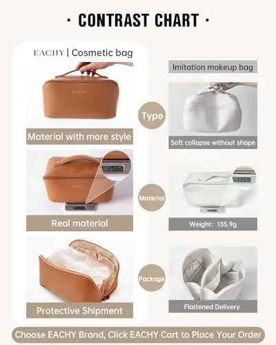 EACHY Travel Makeup Bag,Large Capacity Cosmetic Bags for Women,Waterproof Portable Pouch Open Flat Toiletry Bag Make up Organizer with Divider and Handle - Image 4
