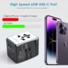 Universal Travel Adapter Super Fast Charging GaN 65W - 3 USB-C & 2 USB-A Ports for Laptops Tablets Apple iPhone 15 Samsung Phones - All-in-one Wall Charger Type C for Worldwide Use (USA EU UK AUS) - Image 2