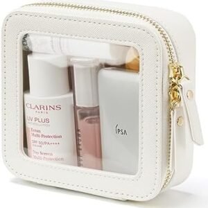 Small Cosmetic Bag for Purse Mini Makeup Bag for School Cute Clear Make Up Pouch for Travel Tiny Leather White Make Up Organizer Case for Backpack Toiletry Bag Waterproof Square Pouch with Zipper