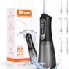 Bitvae Water Flossers for Teeth - Cordless Water Dental Flosser Teeth Picks for Travel with 6 Jet Tips, 3 Modes 5 intensities, IPX7 Waterproof Portable & Rechargeable Oral Irrigator Cleaner, Black