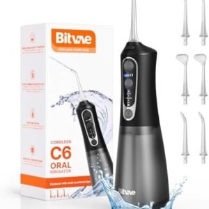 Bitvae Water Flossers for Teeth - Cordless Water Dental Flosser Teeth Picks for Travel with 6 Jet Tips, 3 Modes 5 intensities, IPX7 Waterproof Portable & Rechargeable Oral Irrigator Cleaner, Black