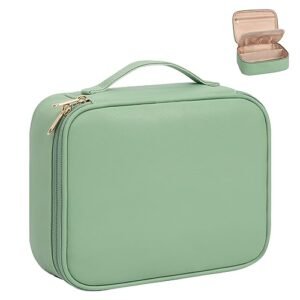 OCHEAL Makeup Bag, Cute Makeup Organizer Bag Potable Make up Bag for Toiletry Cosmetics Accessories with Divider and Brushes Compartments, Makeup Travel Cosmetic Bags Women Girls- Light Green